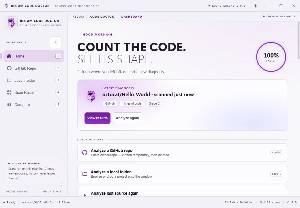 Regum Code Doctor — Understand your codebase. Keep analysis on your PC.