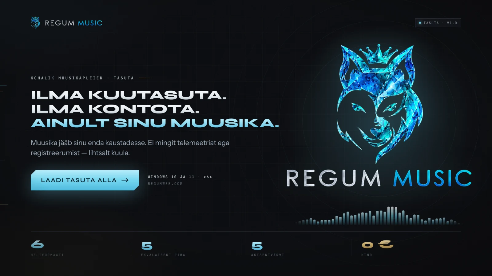 Regum Music — Sinu muusika. Ilma kuutasuta. Sinu kontroll.